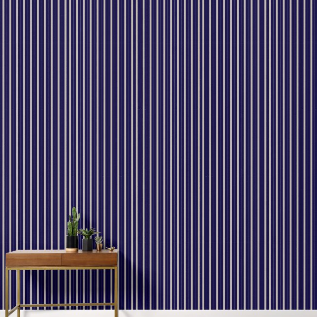 Papier Peint Bleu foncé et rayures blanches (Couloir)