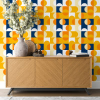 Bleu foncé Jaune Orange Blancs Motif d'art
