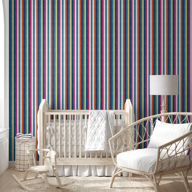 Papier Peint Bleu framboise Orange Jaune Blancs Motif (Enfants)