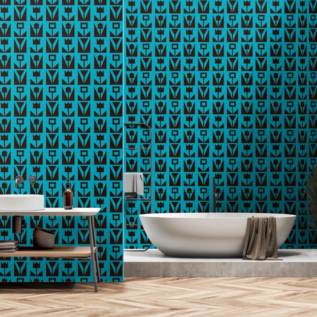 Papier peint bleu géométrique Abstrait (Salle de bain)