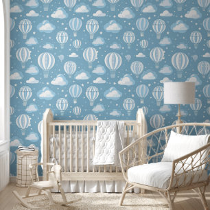 Papier Peint Bleu Hot Air Balloon Baby Nursery