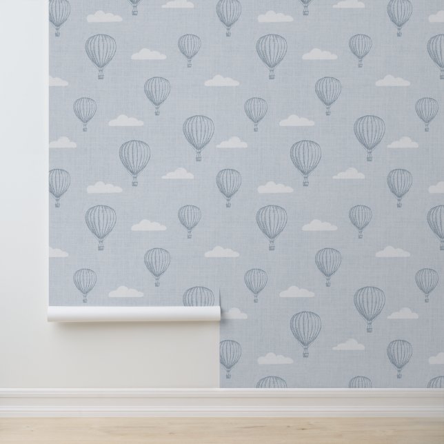 Papier Peint Bleu Hot Air Balloon Baby Nursery (Application)