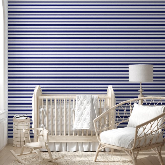 Papier Peint Bleu marin et Blancs (à moyenne échelle) (Enfants)