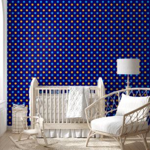 Papier Peint Bleu marine jaune cyan motif à pois 