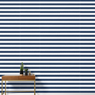 Papier Peint Bleu marine moderne et rayures blanches