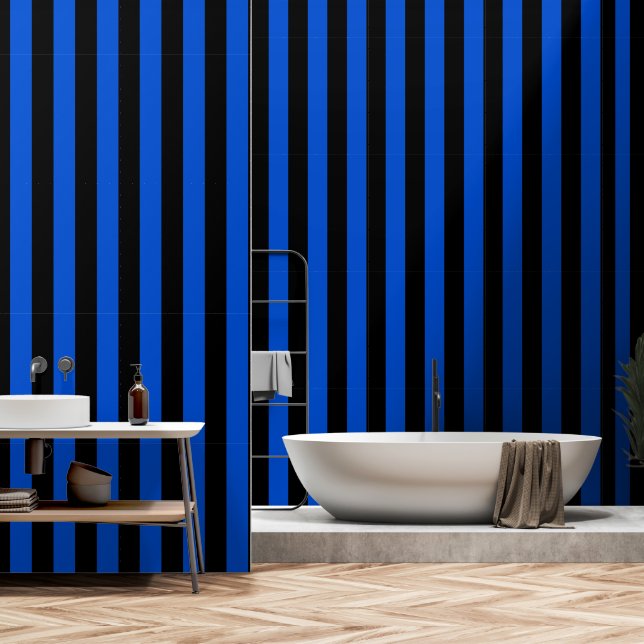 Papier Peint Bleu Noir Et Cobalt Ultra Large Bande De 4 Pouces (Salle de bain)