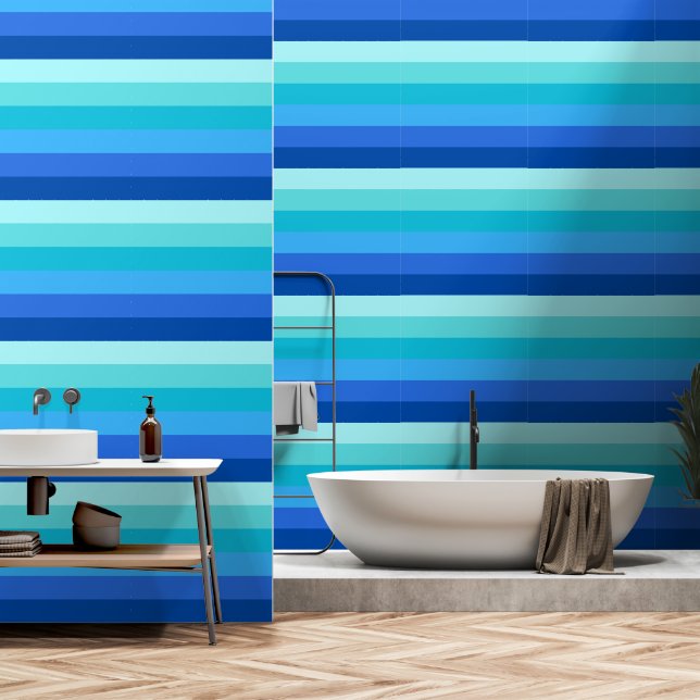 Papier Peint Bleu Océan - Bande horizontale (Salle de bain)