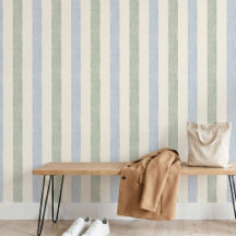 Bleu pastel et vert sauge rayé Boho Maison de camp