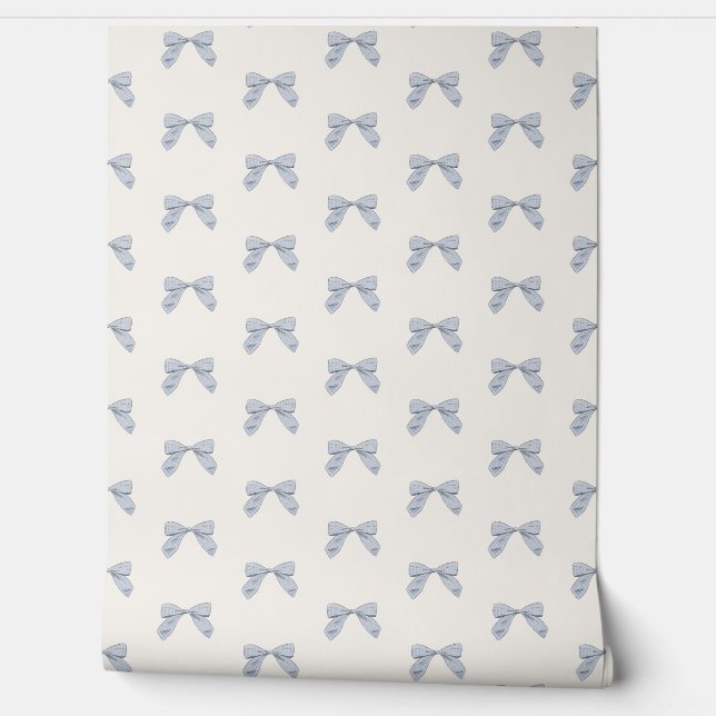 Papier Peint Bleu Plaid Bow Élégant Baby Nursery (Déroulement)