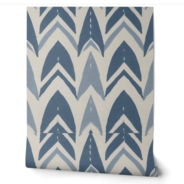 Papier Peint Bleu Poussiéreux Batik Côtière Parang Chevron Géom (Déroulement)