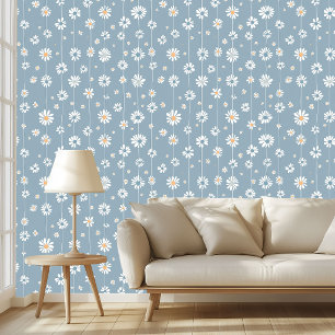Papier Peint Bleu Poussiéreux Esthétique Botanique Cottagecore