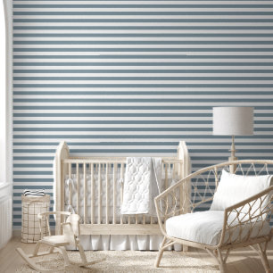 Papier Peint Bleu poussiéreux et rayures horizontales classique