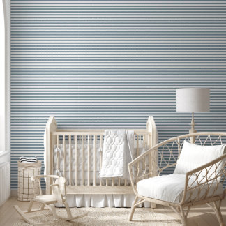 Papier Peint Bleu poussiéreux et rayures horizontales classique