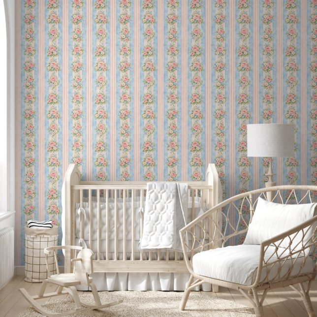 Papier peint bleu rose à rayures grandmillénaire f (Enfants)