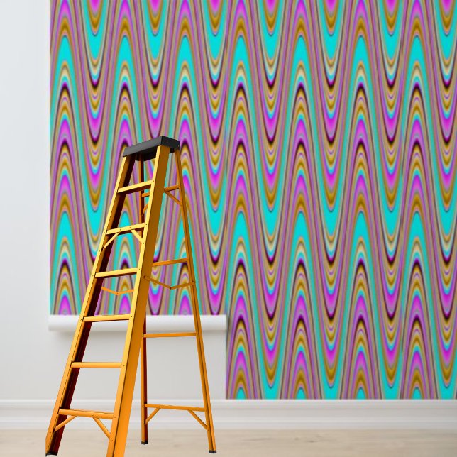 Papier Peint Bleu rose Orange noir Zig zag motif bâton (Pink Blue Orange Black Zig-zag pattern peel stick Wallpaper)