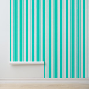 Papier peint bleu sarcelle et blanc à rayures vert