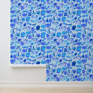 Papier Peint Bleu tendance Retour à l'école Motif Peel and Stic