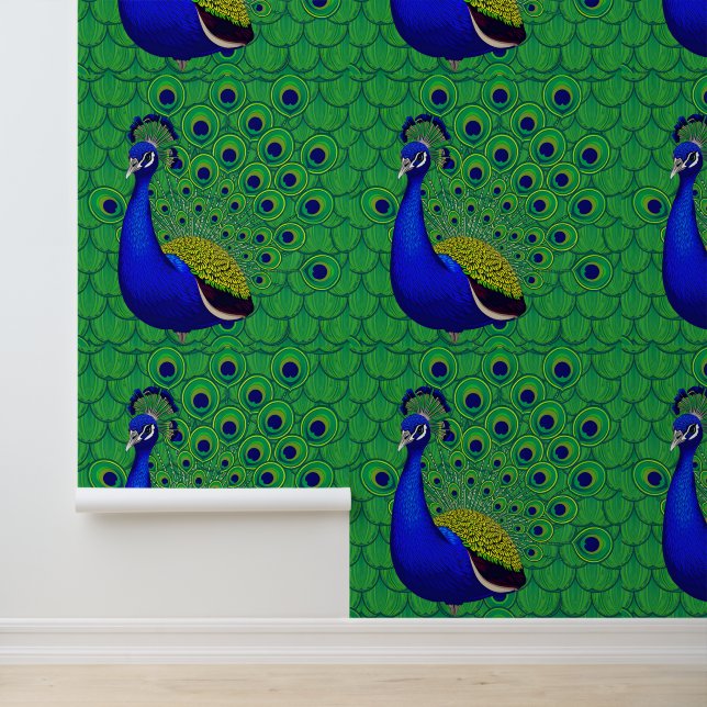 Papier peint bleu-vert jaune paon (Application)