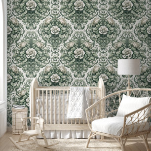 Papier Peint Bliss botaniques vert et blanc gracieux