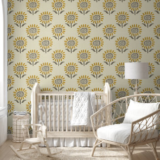Papier Peint Bloc imprimé de tournesol mignon en moutarde et be
