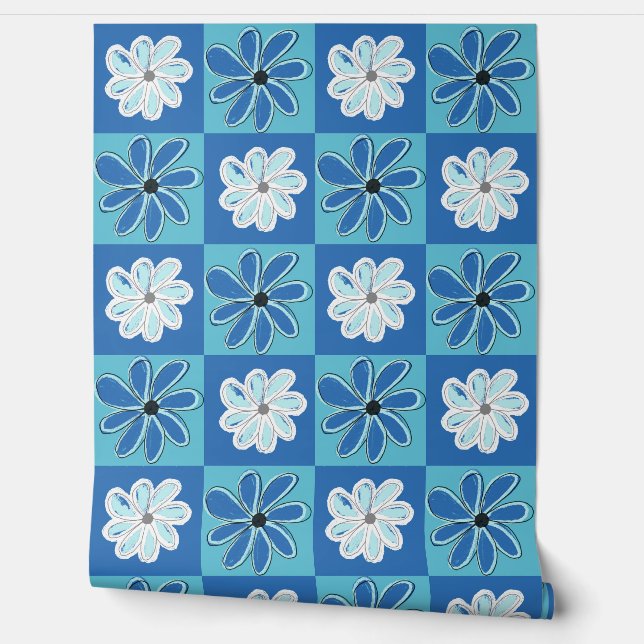 Papier Peint Blue Bloomed Lines - Ligne bleue Sang (Déroulement)