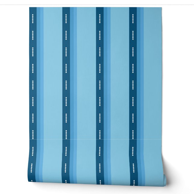 Papier Peint blue faded stripes with dots (Déroulement)