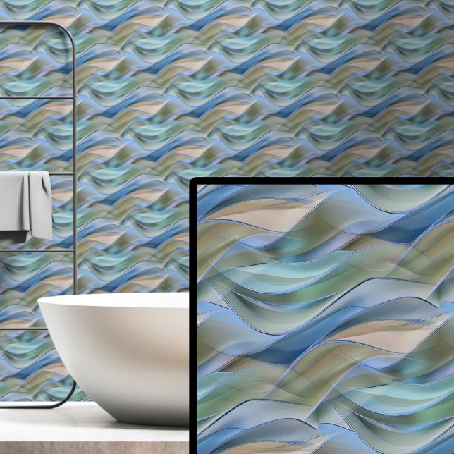 Papier Peint Blue Green Aqua Vagues Abstraites (Créateur téléchargé)