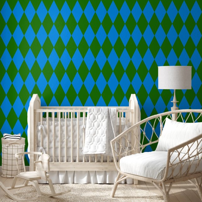 Papier Peint Blue Green Harlequin Checkered Design  (Créateur téléchargé)