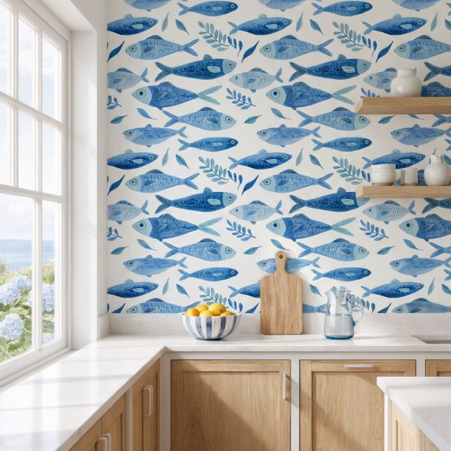 Papier Peint Blue Sardines Coastal  (Créateur téléchargé)