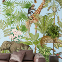 Bohême Tropical Safari Animaux Palms Motif