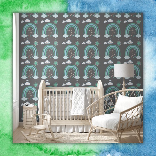 Papier Peint Boho arc-en-ciel vert simple au charbon de bois | (Créateur téléchargé)