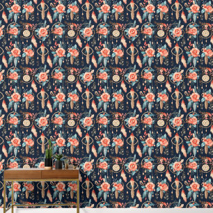 Papier Peint Boho attrape rêve carrelé motif floral