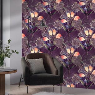 Papier Peint Boho élégant moderne foncé Floral pourpre foncé