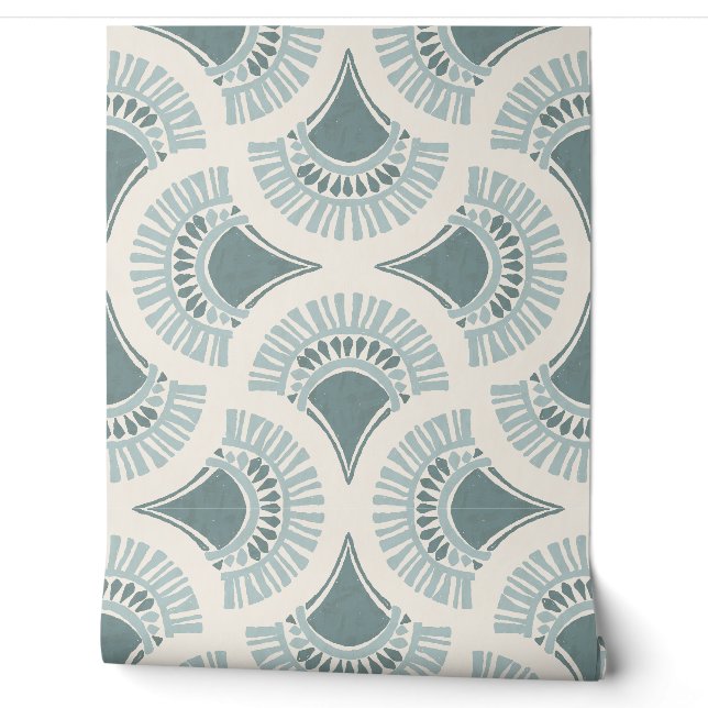 Papier Peint Boho Géométrique Texturé Soleil Éventail - Téalgra (Déroulement)