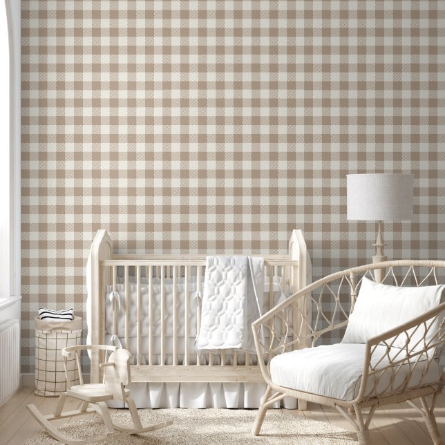 Papier Peint Boho Gingham Pattern Plaid Checkered Neutral (Enfants)