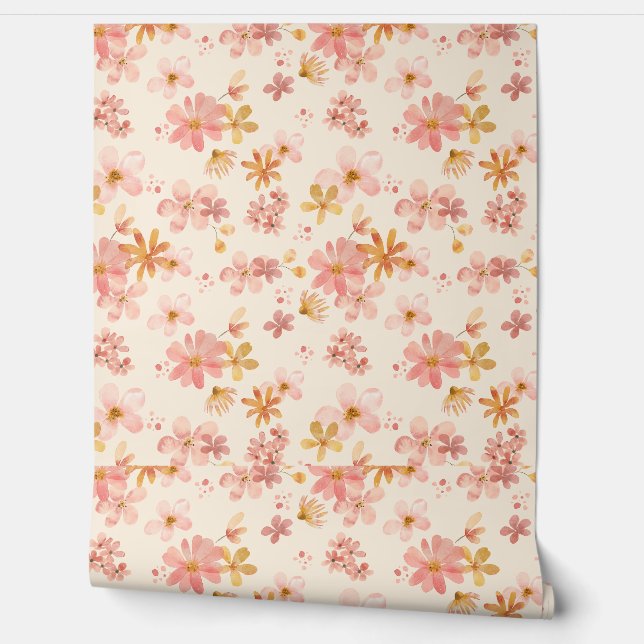 Papier Peint Boho hippie rustique fleurs naturelles (Déroulement)