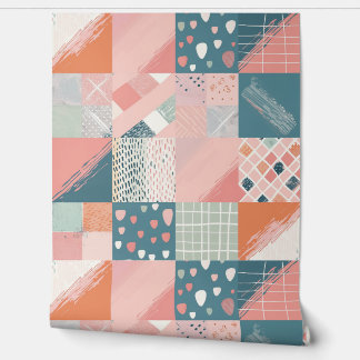 Papier Peint Boho Pastel Patchwork Motif sans couture