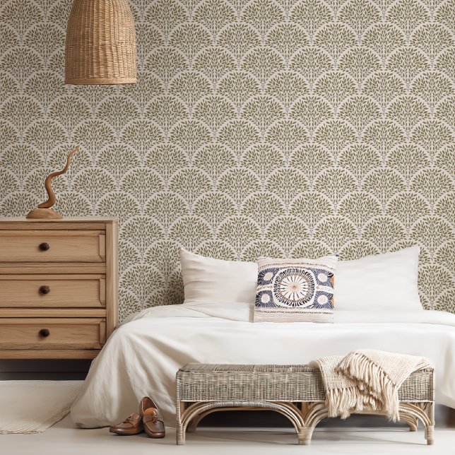 Papier Peint Boho Pétoncle à feuilles chics 2 - Vert Asperge (Créateur téléchargé)
