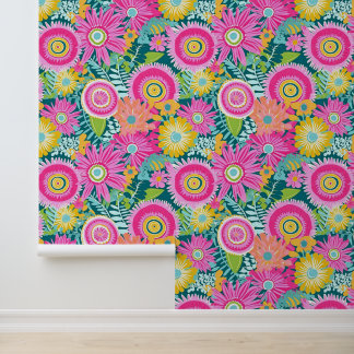 Papier Peint Boho style fleurs roses
