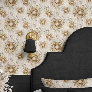 Papier Peint Boho Sunburst et Lavender Floral beige