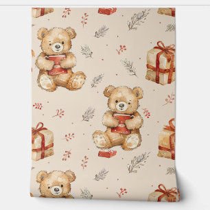Papier Peint Boho Teddy Bear Motif Baby Nursery Room