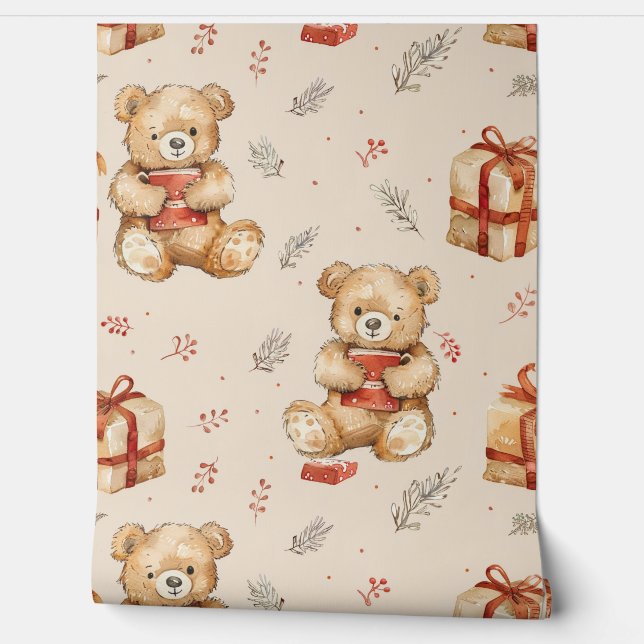 Papier Peint Boho Teddy Bear Motif Baby Nursery Room (Déroulement)