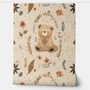 Papier Peint Boho Teddy Bear Motif Baby Nursery Room