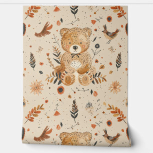 Papier Peint Boho Teddy Bear Motif Baby Nursery Room