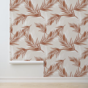 Papier Peint Boho Terracotta Grey Leaf Imprimer Motif