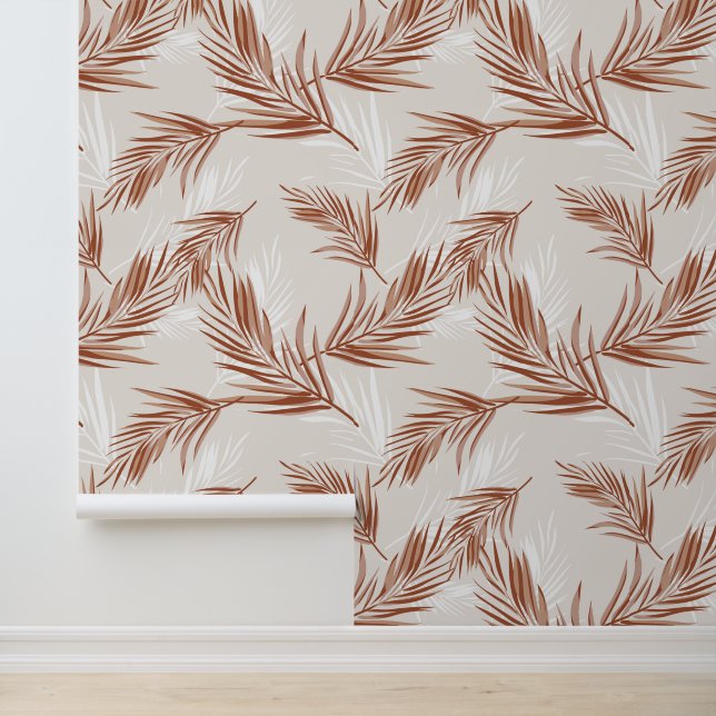 Papier Peint Boho Terracotta Grey Leaf Imprimer Motif (Application)