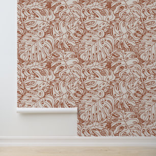 Papier Peint Boho Terracotta Grey Palm Leaf Imprimer Motif