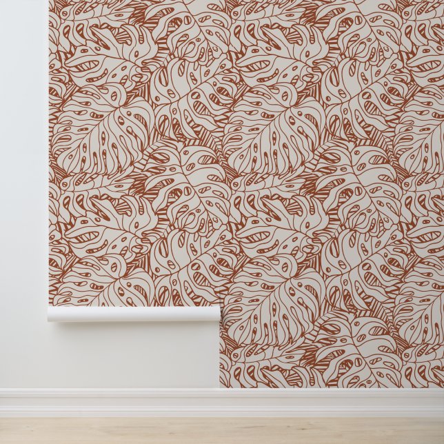 Papier Peint Boho Terracotta Grey Palm Leaf Imprimer Motif (Application)