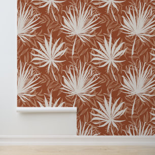 Papier Peint Boho Terracotta White Palm Leaf Motif d'impression