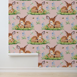 Papier Peint Bois Animaux Cerfs Pauvres Bébé Fille Pépinière